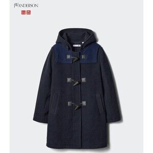 UNIQLO JW Anderson Duffle Toggle Coat Women Navy Outerwear Wool Blend Sz XS $250